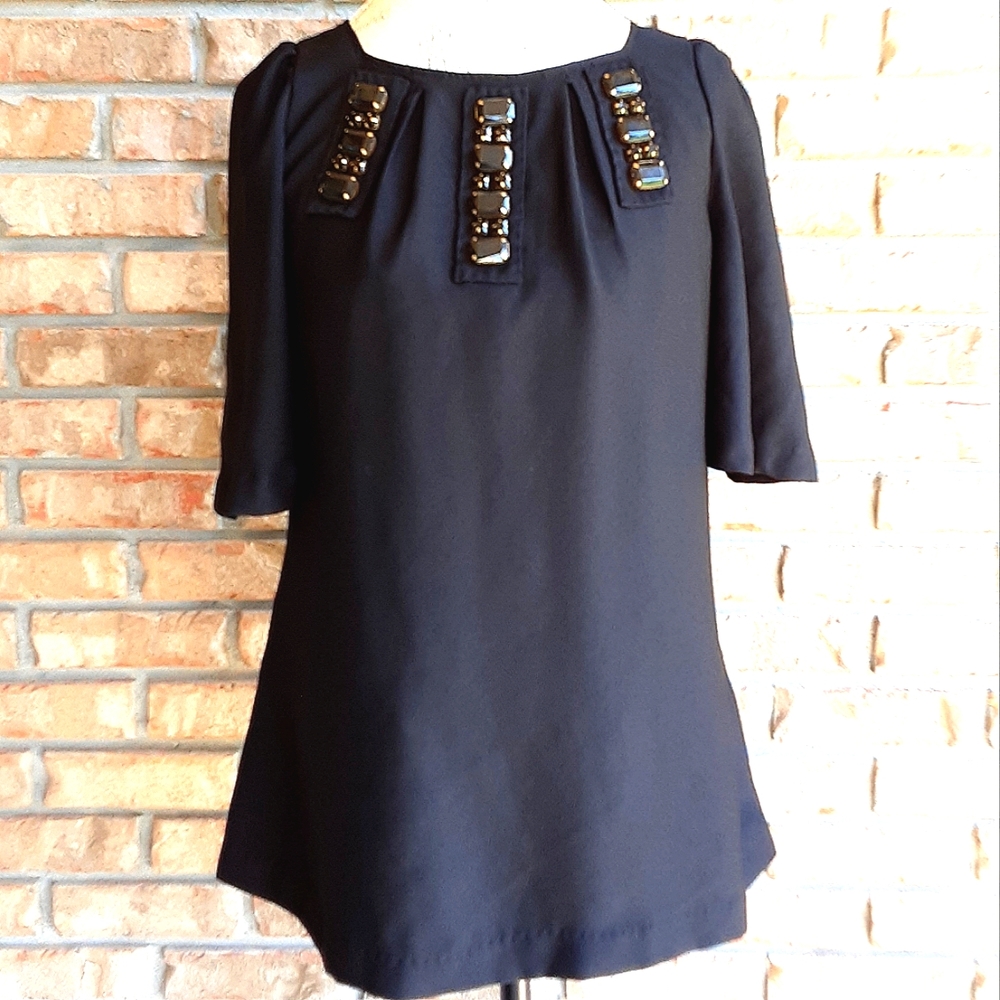 KARTA Black Jewel Embellished Bell Sleeve Top Size Large.